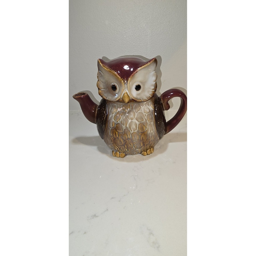 Vintage 1991 Albert E Price Owl Teapot Hand Sculpted "Country Neighbors" Ceramic